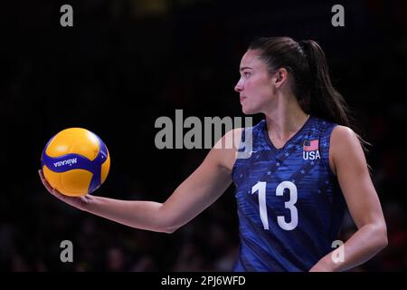 ANKARA, TURKIYE - 13. JULI 2022: Wilhite Sarah in den USA gegen Serbien VNL-Viertelfinale in der Ankara Arena Stockfoto