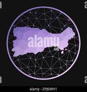 Capri-Symbol. Polygonale Vektorkarte der Insel. Capri-Symbol im geometrischen Stil. Die Inselkarte mit violettem, niedrigem Poly-Verlauf auf dunklem Hintergrund. Stock Vektor