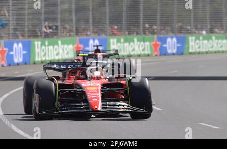 MELBOURNE, Australien, 31. März 2023; #55, Carlos SAINZ Jr., ESP, Team Scuderia Ferrari während des AUSTRALISCHEN Formel-1-Grand Prix am 31. März 2023, Albert Park - Melbourne, Formel 1 Rennen in Australien, Motorsport, F1 GP, Honorarpflichtiges Foto, gebührenpflichtiges Bild, Copyright © Clay CROSS / ATP Images (CROSS Clay / ATP / SPP) Stockfoto