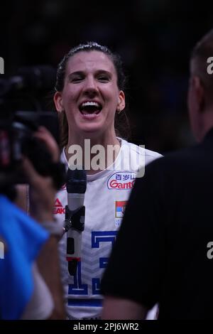 ANKARA, TURKIYE - 13. JULI 2022: Bjelica Ana in den Vereinigten Staaten gegen Serbien VNL-Viertelfinale in der Ankara Arena Stockfoto