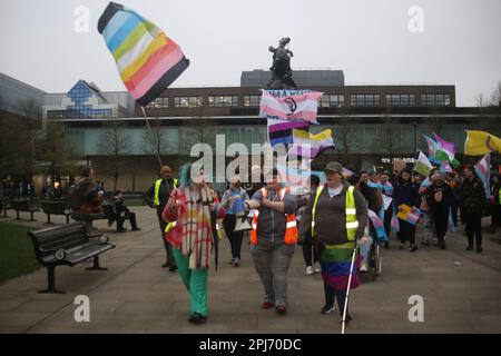 Newcastle Upon Tyne, Großbritannien, 31. März 2023, Transgender Day of Visibility, Transgender, Non-binary and Gender Diversity people celebrating their visibility, Credit:DEWAlamy Live News Stockfoto