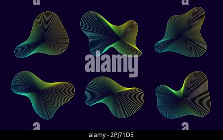 Dynamische amorphe Formen, abstrakte flüssige Formen mit Gradienten, flüssige Form aus Linien mit Übergangseffekt. Stock Vektor