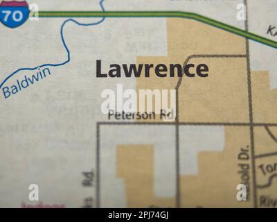 Übersichtsansicht der Karte mit Schwerpunkt auf Lawrence Kanas Stockfoto