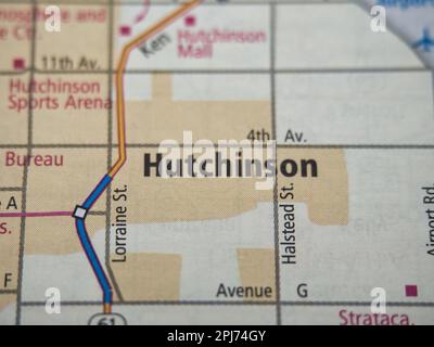 Übersichtsansicht der Karte mit Schwerpunkt auf Hutchinson Kanas Stockfoto