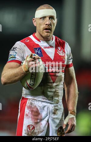 St. Helens, Großbritannien. 31. März 2023. James Roby #9 of St Helens während des Spiels der Betfred Super League Round 7 St. Helens gegen Wakefield Trinity im Totally Wicked Stadium, St Helens, Großbritannien, 31. März 2023 (Foto von Mark Cosgrove/News Images) in St Helens, Großbritannien, am 3./31. März 2023. (Foto: Mark Cosgrove/News Images/Sipa USA) Guthaben: SIPA USA/Alamy Live News Stockfoto