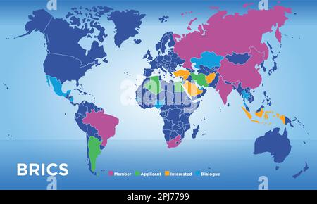 Weltkarte mit BRICS-Ländern, Vektordarstellung Stock Vektor