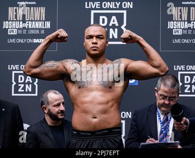London, Großbritannien. 31. März 2023. Fabio Wardley wiegt beim Wiegen von Joshua gegen Franklin + Undercard in Westfield London, London, Großbritannien am Freitag, den 31. März 2023 in LONDON, ENGLAND. Kredit: Taka G Wu/Alamy Live News Stockfoto