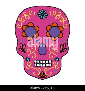 Mexikanischer Zuckerschädel für den Tag der Toten oder Dia de los muertos, Doodle-Style-Vektordarstellung Stock Vektor