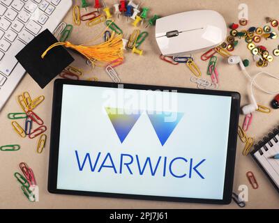 Deutschland. 31. März 2023. In dieser Fotoabbildung wird das Logo der University of Warwick auf einem Tablet angezeigt. (Kreditbild: © Igor Golovniov/SOPA Images via ZUMA Press Wire) NUR REDAKTIONELLE VERWENDUNG! Nicht für den kommerziellen GEBRAUCH! Stockfoto