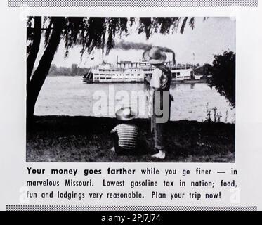 Reisewerbung in Missouri in einer Zeitschrift NatGeo, Mai 1957 Stockfoto