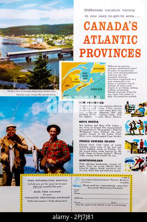 Reisewerbung der kanadischen atlantischen Provinzen in einer Zeitschrift NatGeo, Mai 1957 Stockfoto