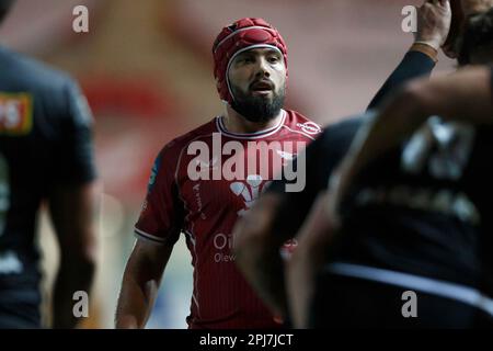 Llanelli, Großbritannien. 31. März 2023. Josh Macleod of Scarlets beim Scarlets V Brive EPCR Challenge Cup Rugby-Spiel. Kredit: Gruffydd Thomas/Alamy Stockfoto