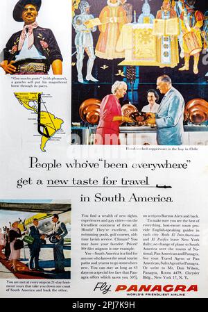 Panagra, PanAmerican - Airways, Travel to South America Werbung in einem NatGeo Magazin, November 1959 Stockfoto