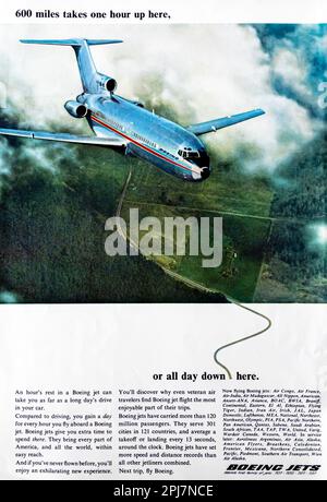 Boeing-Jets-Werbung in einer Zeitschrift NatGeo, Juni 1966 Stockfoto