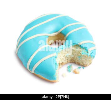 Süßgebissener glasierter Donut, isoliert auf Weiß Stockfoto