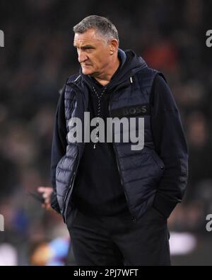 Burnley, Großbritannien. 31. März 2023. Sunderland Manager Tony Mowbray beim Sky Bet Championship-Spiel in Turf Moor, Burnley. Der Bildausdruck sollte lauten: Gary Oakley/Sportimage Credit: Sportimage/Alamy Live News Stockfoto