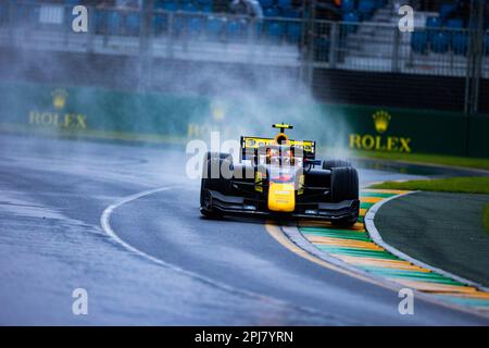 Melbourne, Australien. 31. März 2023. Enzo Fittipaldi aus Brasilien und das Rodin Carlin Team während der Qualifizierung F2 auf der Grand-Prix-Strecke von Albert Park. Kredit: SOPA Images Limited/Alamy Live News Stockfoto