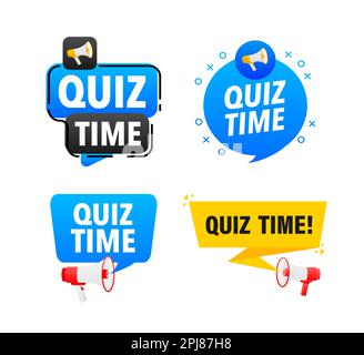Megafon-Beschriftungsset mit Text-Quiz-Zeit. Quizzeit-Ankündigungsbanner Stock Vektor
