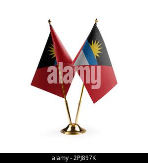 Kleine Nationalflaggen der Antigua und Barbuda auf einem Weißer Hintergrund Stockfoto