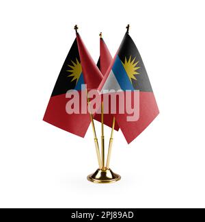 Kleine Nationalflaggen der Antigua und Barbuda auf einem Weißer Hintergrund Stockfoto