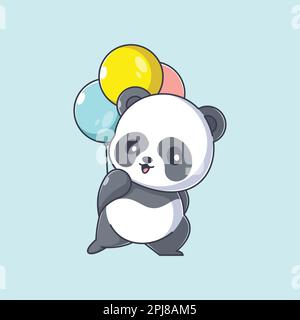 Süßer Panda mit Ballons Cartoon Stock Vektor