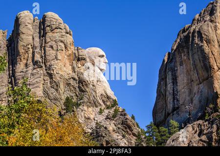 Profilblick auf Mount Rushmore, South Dakota, Vereinigte Staaten von Amerika Stockfoto