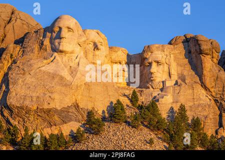 Sonnenaufgang am Mount Rushmore, South Dakota, Vereinigte Staaten von Amerika Stockfoto