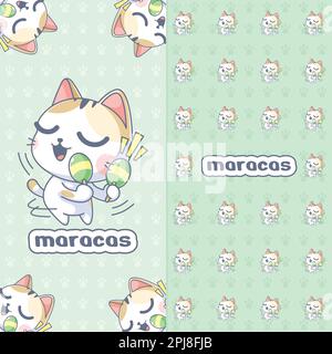 Süße Katze, die Maracas Cartoon spielt Stock Vektor