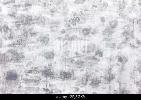 Grauer allgemeiner Hintergrund im Grunge-Stil, geeignet für Lebensmittelfotografie und Flat-Lay-Fotografie. Holzplatte verputzt und grau lackiert. Stockfoto