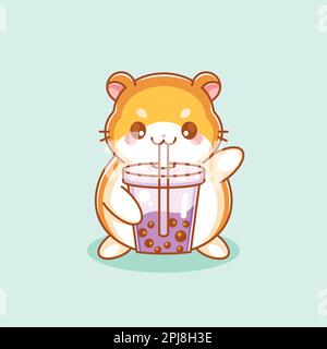 Süßer Hamster, der Seifenblasentee trinkt, Cartoon Stock Vektor