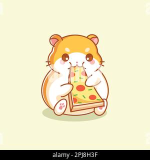 Süßer Hamster, der Pizza-Cartoon isst Stock Vektor