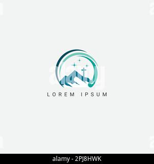 Herausragendes professionelles Teamwork Baptist Cross in Mountain und Sunday School Logo elegantes, trendiges, künstlerisches Schwarz und Rot Anfangsfarbe Stock Vektor