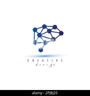 Logo-Vektorsymbol für Gehirn und IT-Verbindung. Digitales Gehirn. Brain Hub Logo-Design. Stock Vektor