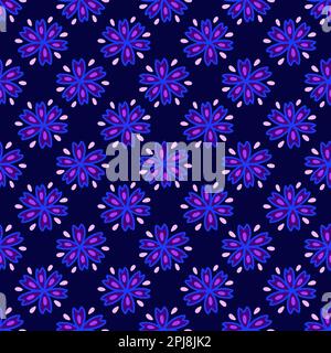 Nahtloses Muster mit Kornblumenblumen auf blauem Hintergrund. Farbenfrohe Vektordarstellung von Hand gezeichnet. Wunderschöne Feldblume, Frühlings- und Sommersymb Stock Vektor