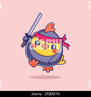Süße Mädchen Ninja mit einem Schwert-Cartoon Stock Vektor