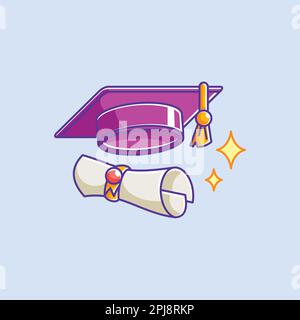 Graduierungskappe und Diplom mit Dichtung Stock Vektor