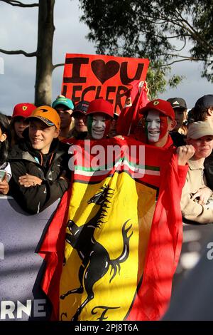Melbourne, Australien. 01. April 2023. 1. April 2023, Albert Park, Melbourne, FORMEL 1 ROLEX AUSTRALIAN GRAND PRIX 2023, im Bild Ferrari Fans Credit: dpa/Alamy Live News Stockfoto