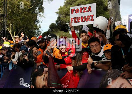 Melbourne, Australien. 01. April 2023. 1. April 2023, Albert Park, Melbourne, FORMEL 1 ROLEX AUSTRALIAN GRAND PRIX 2023, im Bild Ferrari Fans Credit: dpa/Alamy Live News Stockfoto