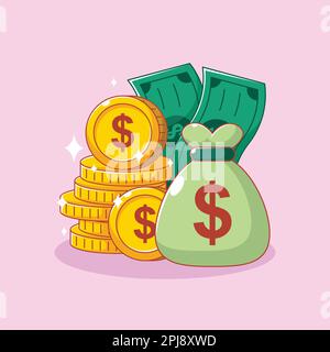 Geldbeutel mit Münzen und Scheinen in bar Stock Vektor