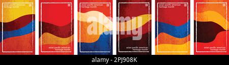 Das Thema des Heritage Months der asiatischen und pazifischen Inseln glänzt in einem Farbton, die Farbtöne zerquetschen den vertikalen Papierhintergrund. 6 Set Kollektion. Benutzeroberflächen-App Stock Vektor
