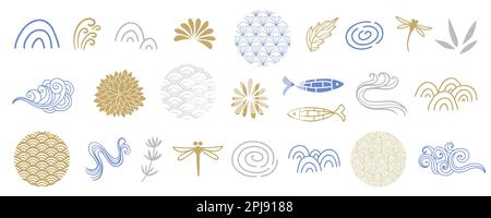 Dekorationselemente Im Traditionellen Japanischen Asiatischen Stil Stock Vektor