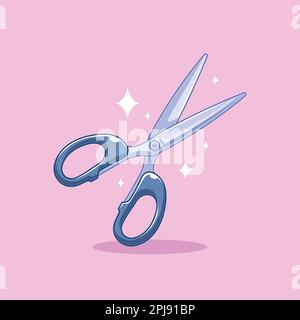 Schere im Cartoon-Stil auf pinkfarbenem Hintergrund Stock Vektor