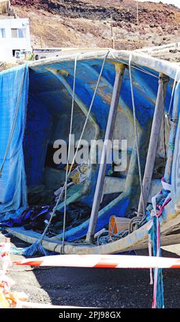 Migrantenboote im Hafen von La Restinga, El Hierro, Kanarische Inseln, Spanien, Europa, Stockfoto