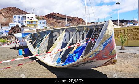 Migrantenboote im Hafen von La Restinga, El Hierro, Kanarische Inseln, Spanien, Europa, Stockfoto