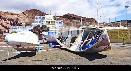 Migrantenboote im Hafen von La Restinga, El Hierro, Kanarische Inseln, Spanien, Europa, Stockfoto