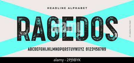 Schlagzeilen-Alphabet. Kräftige, gereifte, grobe, fette Großbuchstaben mit Grunge-Struktur. Kreatives, handgezeichnetes, strukturiertes Alphabet, Design, Typografie, Poster. Grunge kratzt das Alphabet. Vektordarstellung Stock Vektor