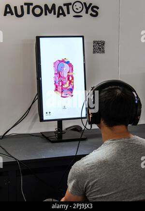 London, Großbritannien. 01. April 2023. Die Computerspiele-Konvention in der Londoner Truman-Brauerei. WASD Ein Satz von vier Tasten auf einer Tastatur, die als Wegbeschreibung zur Steuerung von Spielerfiguren in bestimmten Videospielen verwendet werden. (W, A, S und D stehen für oben, links, unten und rechts.) Paul Quezada-Neiman/Alamy Live News Credit: Paul Quezada-Neiman/Alamy Live News Stockfoto