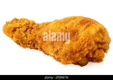 Knusprig gebratenes Hühnchen, Hähnchenschenkel, isoliert auf weiß. Stockfoto