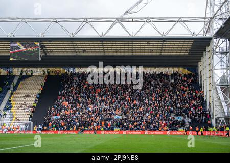 Blackpool-Fans während des Sky Bet Championship-Spiels Preston North End gegen Blackpool in Deepdale, Preston, Großbritannien. 1. April 2023. (Foto von Craig Thomas/News Images) in, am 4. 1. 2023. (Foto: Craig Thomas/News Images/Sipa USA) Guthaben: SIPA USA/Alamy Live News Stockfoto