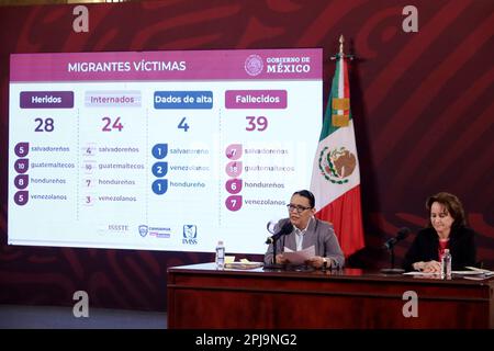 Nicht exklusiv: 31. März 2023, Mexiko-Stadt, Mexiko: Der Secretary of Security and Citizen Protection of Mexico, Rosa Icela Rodriguez und das Special P Stockfoto